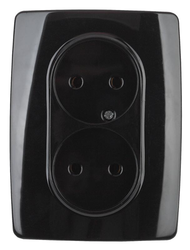 12-2107-06  Розетка 2-ая без заземления, 16A-250В, IP20, Эра12, чёрный