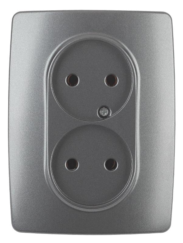 12-2107-12  Розетка 2-ая без заземления, 16A-250В, IP20, Эра12, графит