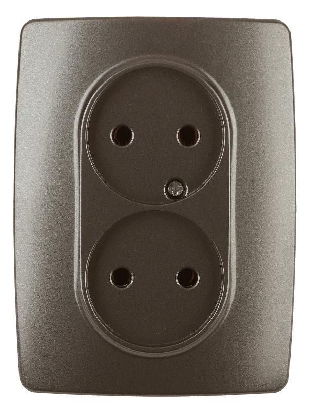 12-2107-13  Розетка 2-ая без заземления, 16A-250В, IP20, Эра12, бронза