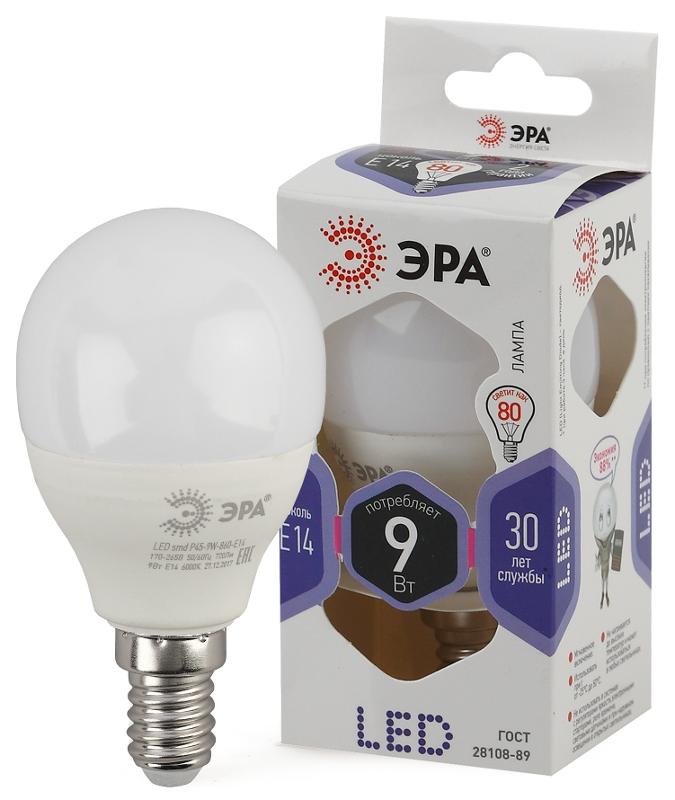 Лампа светодиодная LED 9Вт Е14 6000К smd P45-9W-860-E14