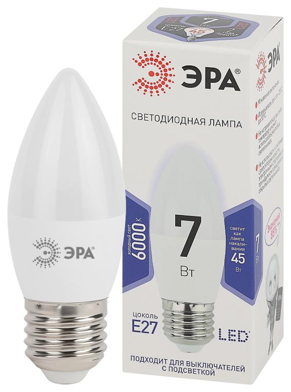 Лампа светодиодная LED 7Вт Е27 6000К smd B35-7W-860-E27