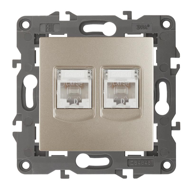 14-3108-04 Розетка 2хRJ45, IP20, шампань