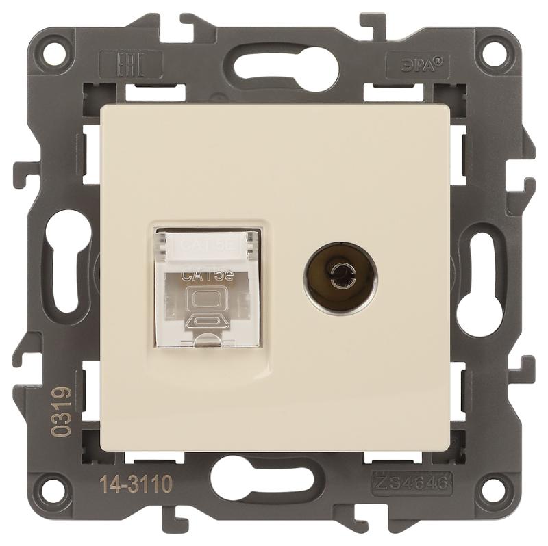 14-3110-02 Розетка RJ45+TV, IP20, сл.кость