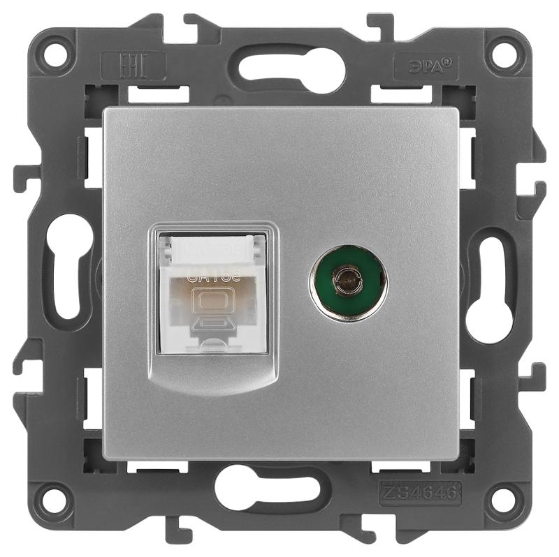 14-3110-03 Розетка RJ45+TV, IP20, алюминий