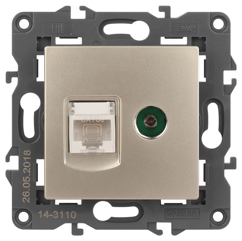 14-3110-04 Розетка RJ45+TV, IP20, шампань
