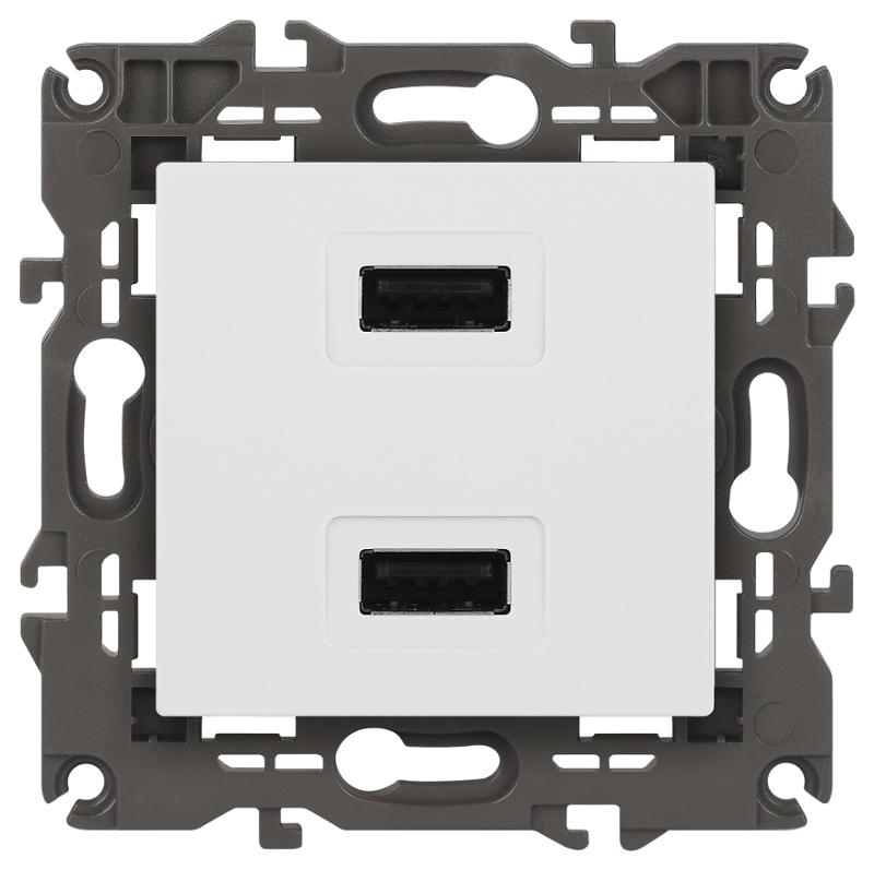 14-4110-01 Устройство зарядное USB, 230В/5В-2100мА, IP20, Эра Elegance, белый