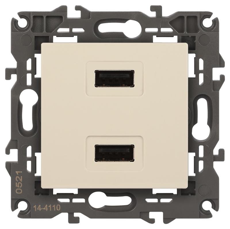 14-4110-02 Устройство зарядное USB, 230В/5В-2100мА, IP20, Эра Elegance, сл.кость