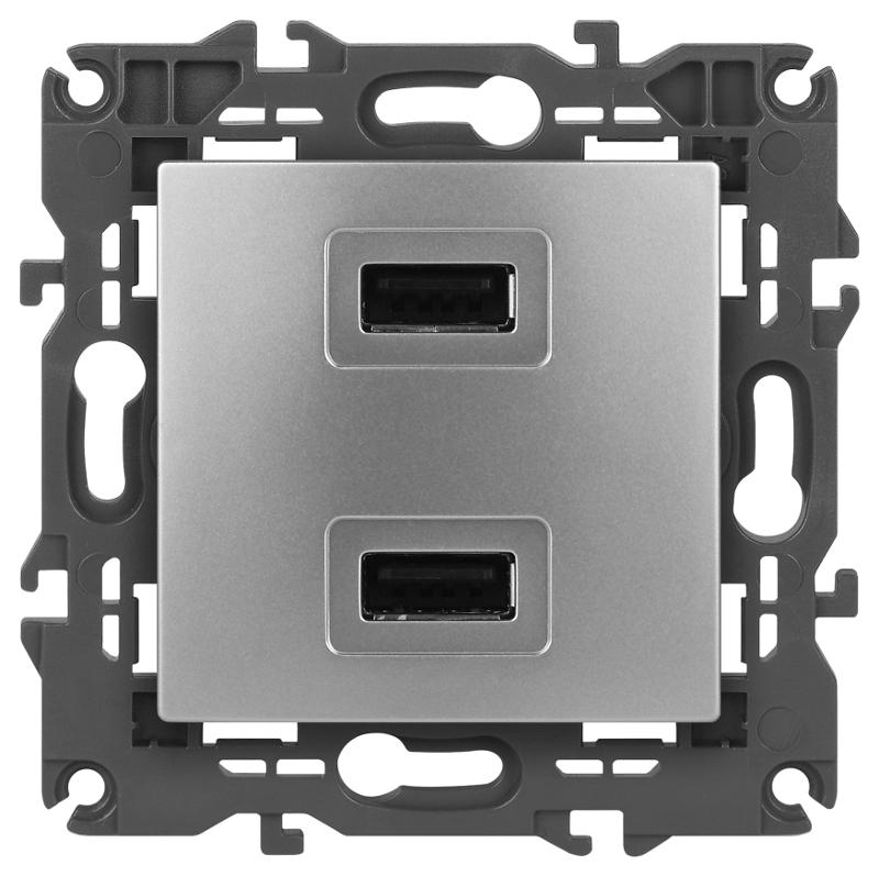 14-4110-03 Устройство зарядное USB, 230В/5В-2100мА, IP20, Эра Elegance, алюминий