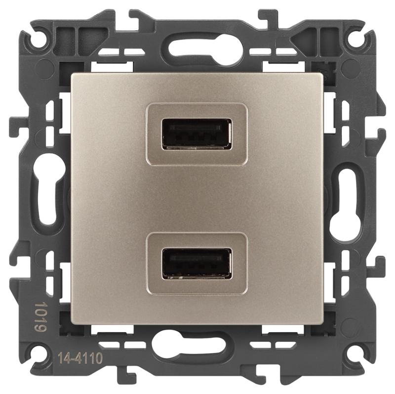 14-4110-04 Устройство зарядное USB, 230В/5В-2100мА, IP20, Эра Elegance, шампань