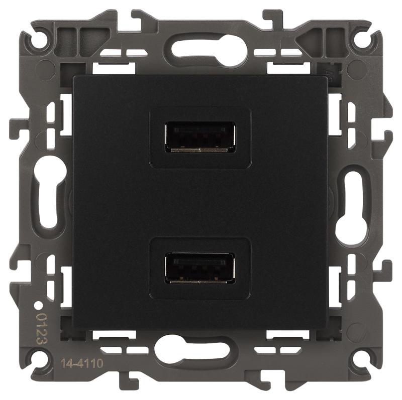 14-4110-05 Устройство зарядное USB, 230В/5В-2100мА, IP20, Эра Elegance, антрацит