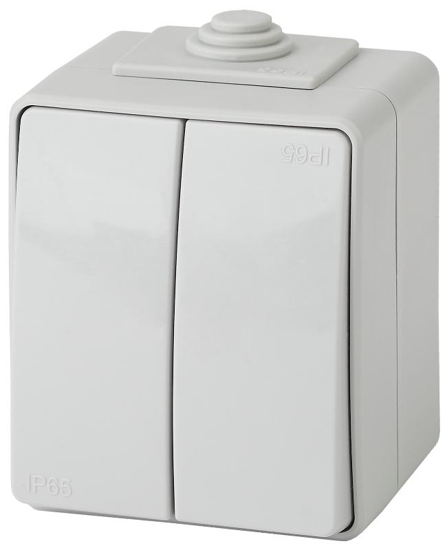 Выключатель 2-клавишный IP65, 10АХ-250В,11-1604-03, ОУ, Эра Эксперт, Серый