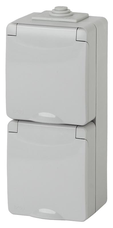 Розетка 2-ая с заземлением верт. IP65, шторки, 16A-250В, ОУ, 11-2608-03 Серый