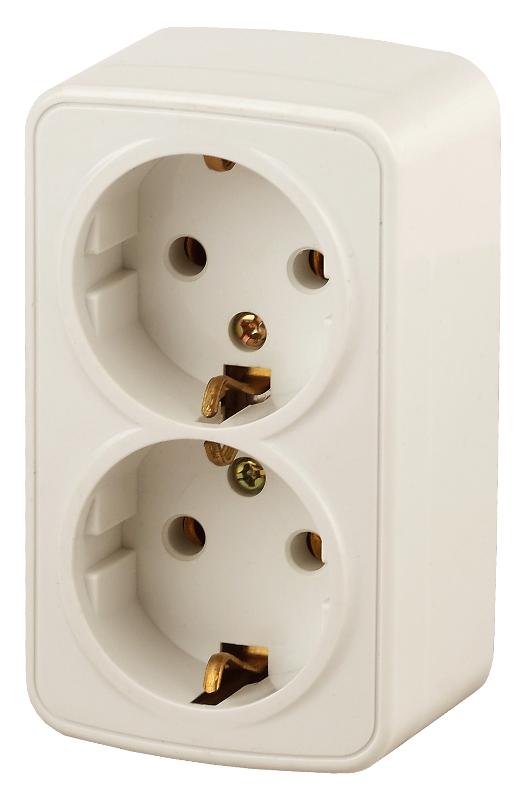 3-204-02 Intro Розетка 2х2P+E Schuko, 16А-250В, IP20, ОУ, Polo, сл.кость