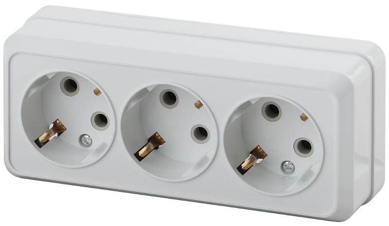 2-206-01 Intro Розетка 3х2P+E, 16А-250В, IP20, ОУ, Quadro, белый