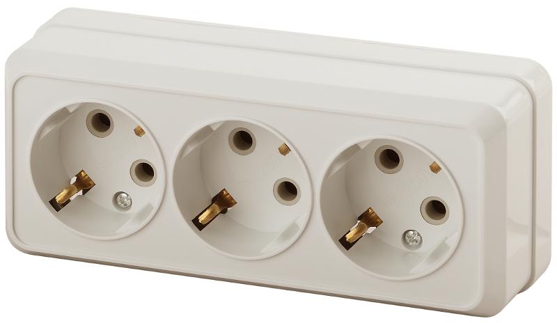 2-206-02 Intro Розетка 3х2P+E, 16А-250В, IP20, ОУ, Quadro, сл.кость
