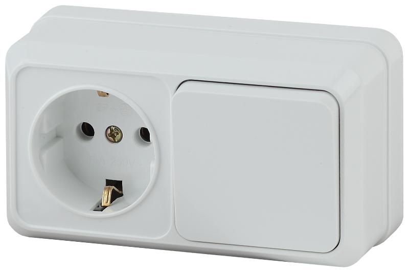 2-701-01 Intro Блок розетка+выкл. гориз. 10(16)А-250В, IP20, ОУ, Quadro, белый