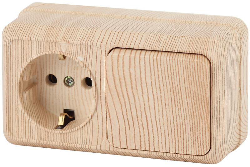 2-701-11 Intro Блок розетка+выкл. гориз. 10(16)А-250В, IP20, ОУ, Quadro, сосна