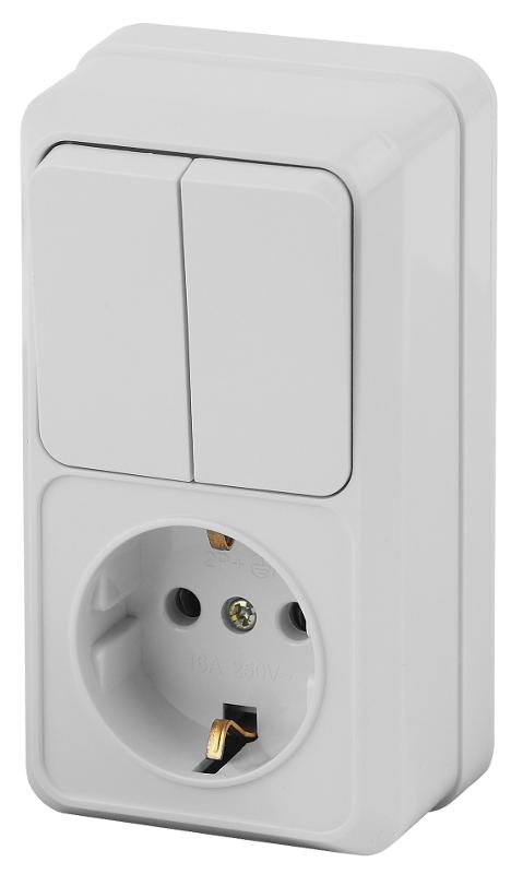 2-706-01 Intro Блок розетка+выкл. двойной верт. 10(16)А-250В, IP20, ОУ, Quadro, белый