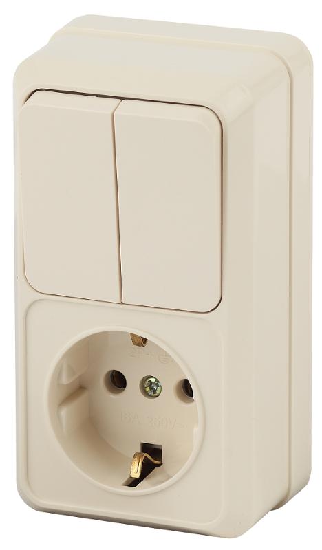 2-706-02 Intro Блок розетка+выкл. двойной верт. 10(16)А-250В, IP20, ОУ, Quadro, сл.кость