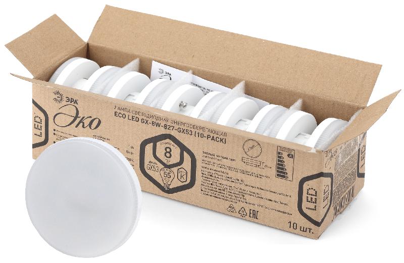 Лампа светодиодная RED LINE ECO LED GX-8W-827-GX53 (10-PACK) GX53 8Вт таблетка теплый белый свет