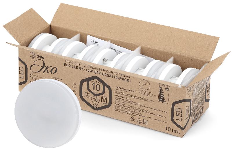 Лампа светодиодная RED LINE ECO LED GX-10W-827-GX53 (10-PACK) GX53 10Вт таблетка теплый белый свет
