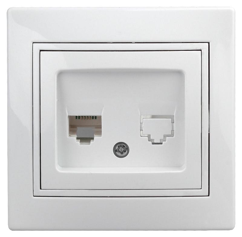 1Э-303-01 Intro Розетка информационная RJ45, СУ, б.л., Plano, белый