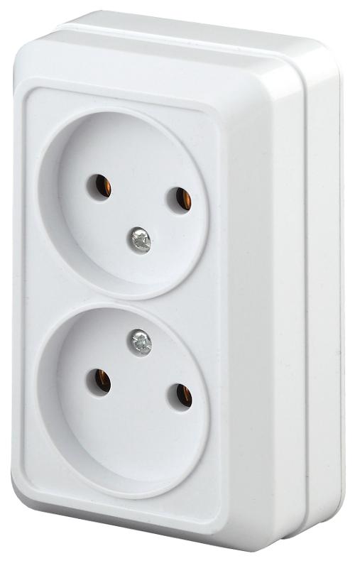 2Э-203-01 Intro Розетка 2х2P, 16А-250В, ОУ, б.м.п., Quadro, белый
