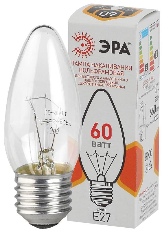 Лампа накаливания ЛОН ДС 60-230-E27-CL  (B36) свечка 60Вт 230В E27 цв. упаковка