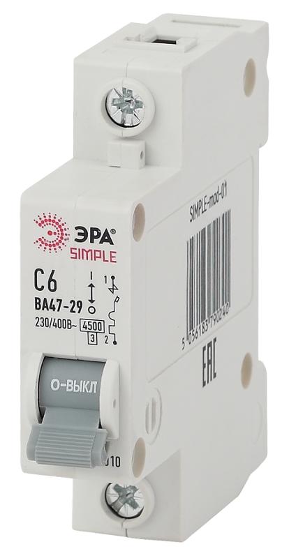 Выключатель автоматический однополюсный SIMPLE-mod-01 ВА47-29 1P 6А 4,5кА характеристика C SIMPLE