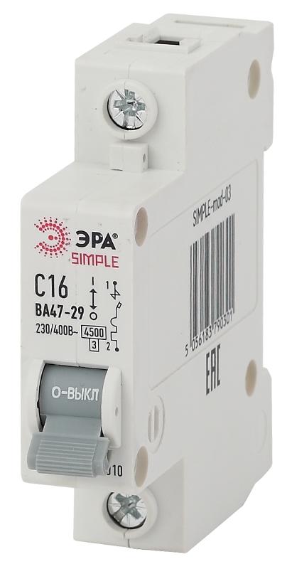 Выключатель автоматический однополюсный SIMPLE-mod-03 ВА47-29 1P 16А 4,5кА характеристика C SIMPLE