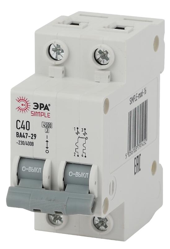 Выключатель автоматический двуххполюсный SIMPLE-mod-16 ВА47-29 2P 40А 4,5кА характеристика C SIMPLE