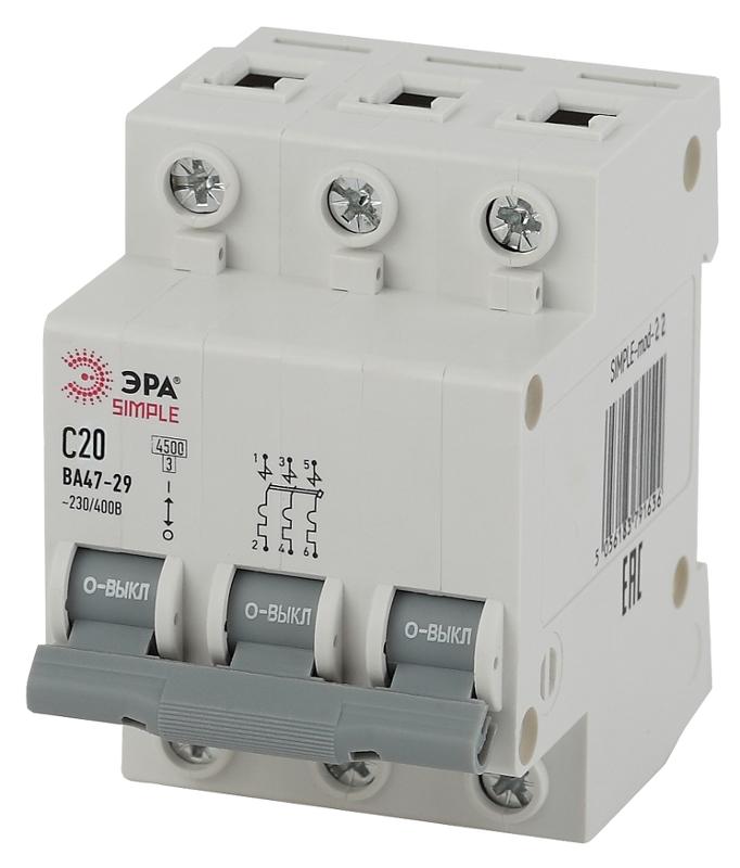 Выключатель автоматический трехполюсный SIMPLE-mod-22 ВА47-29 3P 20А 4,5кА характеристика C SIMPLE