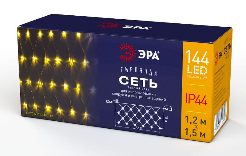 Гирлянда светодиодная  Сеть 1,2м*1,5м теплый свет, ENOS-01B   24V, IP44 (60/720)