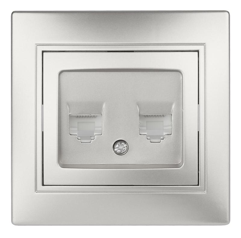 1-304-03 Intro Розетка информационная 2xRJ45, СУ, Plano, алюминий