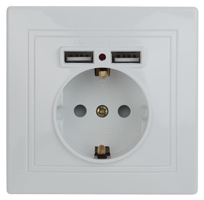 1-410-01 Intro Розетка+USB, IP20, СУ, Plano, белый
