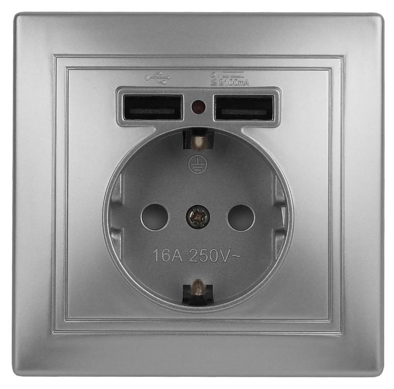 1-410-03 Intro Розетка+USB, IP20, СУ, Plano, алюминий