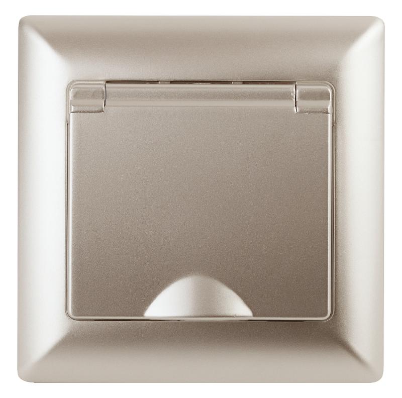 4-203-04 Intro Розетка 2P+E Schuko с крышкой, 16А-250В, СУ, Solo, шампань