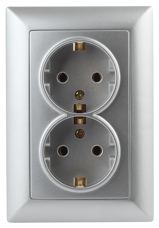 4-205-03 Intro Розетка 2X2P+E Schuko, 16А-250В, СУ, Solo, алюминий