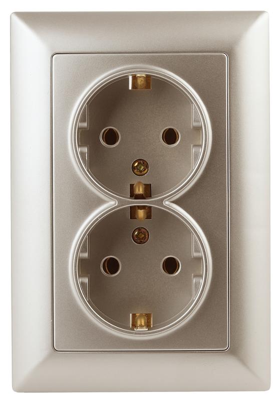4-205-04 Intro Розетка 2X2P+E Schuko, 16А-250В, СУ, Solo, шампань