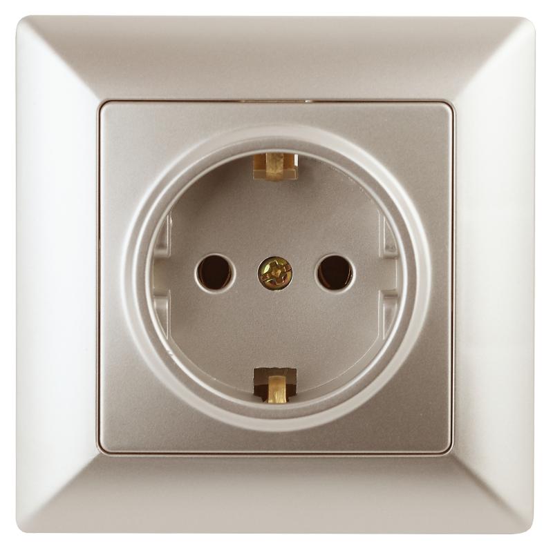 4-206-04 Intro Розетка 2P+E Schuko со шторками, 16А-250В, СУ, Solo, шампань