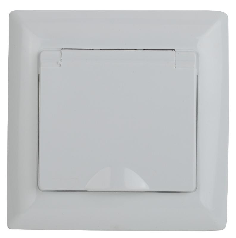 4-209-01 Розетка 2P+E Schuko с крышкой штор., 16А-250В, СУ, IP44, Solo, белый