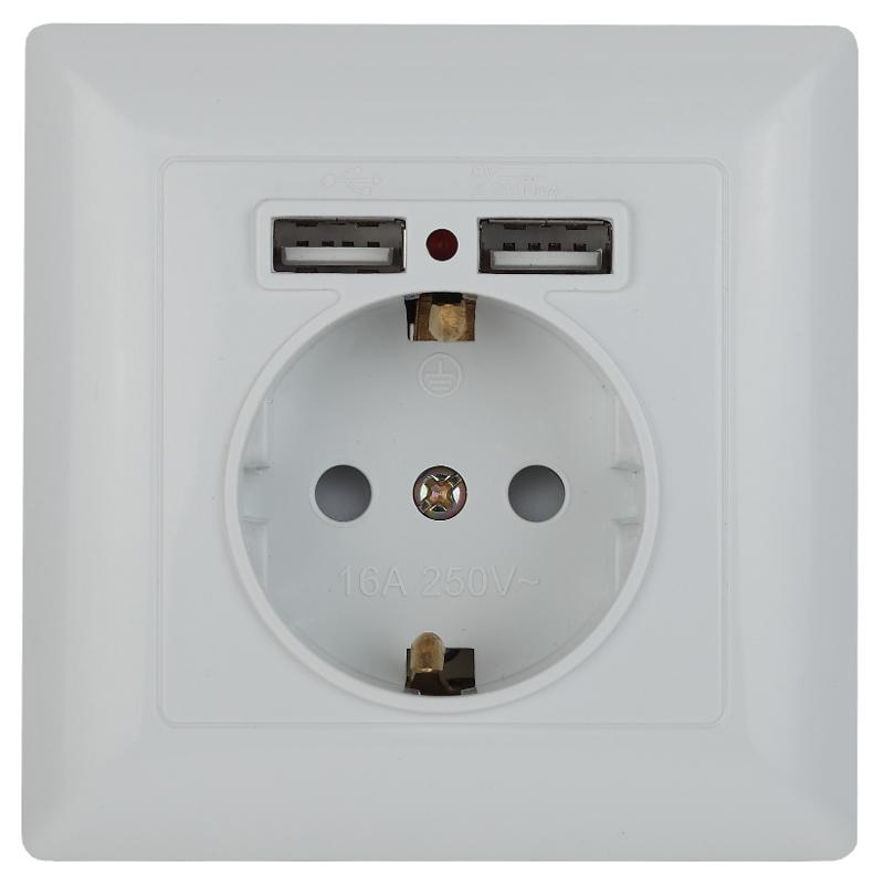 4-410-01 Intro Розетка P+E Schuko со шторками, 16А-250В + 2хUSB, СУ, Solo, белый
