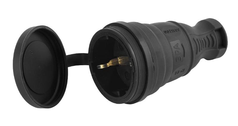 R8-B-IP44 ЭРА Разъём каучуковый c/з прямой 16A IP44 черный