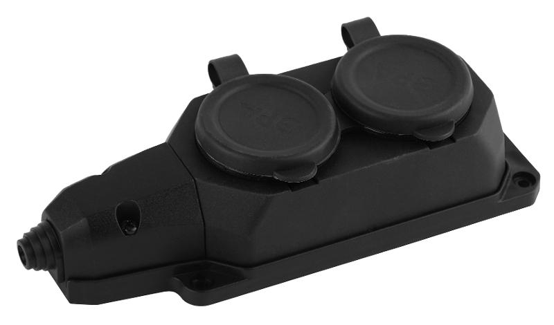 Колодка каучуковая с/з 2гн 16A IP44 черная K-2e-B-IP44