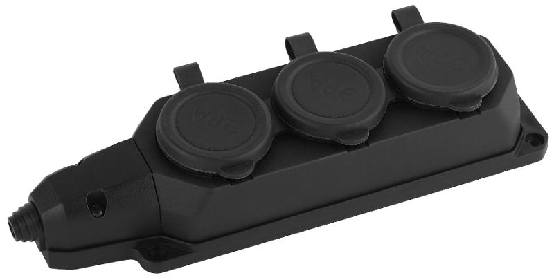 Колодка каучуковая с/з 3гн 16A IP44 черная K-3e-B-IP44