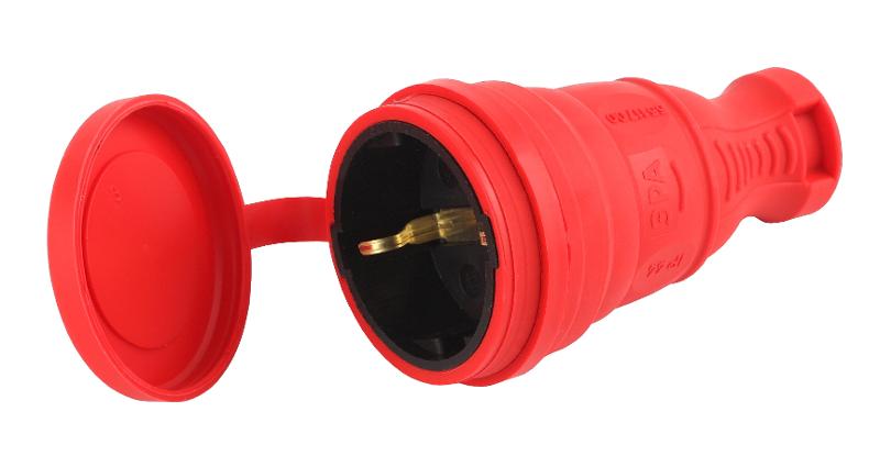R8-RED-IP44 ЭРА Разъём каучуковый c/з прямой 16A IP44 красн…