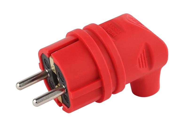 V9-RED-IP44 ЭРА Вилка каучуковая с/з 90град с кольцом 16A IP44 красная
