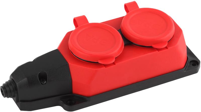 K-2e-RED-IP44 ЭРА Колодка каучуковая с/з 2гн 16A IP44 красн…