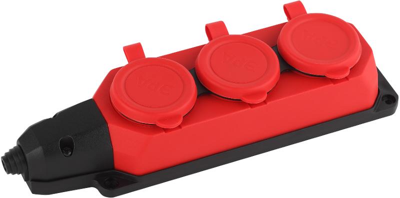 K-3e-RED-IP44 ЭРА Колодка каучуковая с/з 3гн 16A IP44 красн…