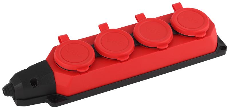 K-4e-RED-IP44 ЭРА Колодка каучуковая с/з 4гн 16A IP44 красн…